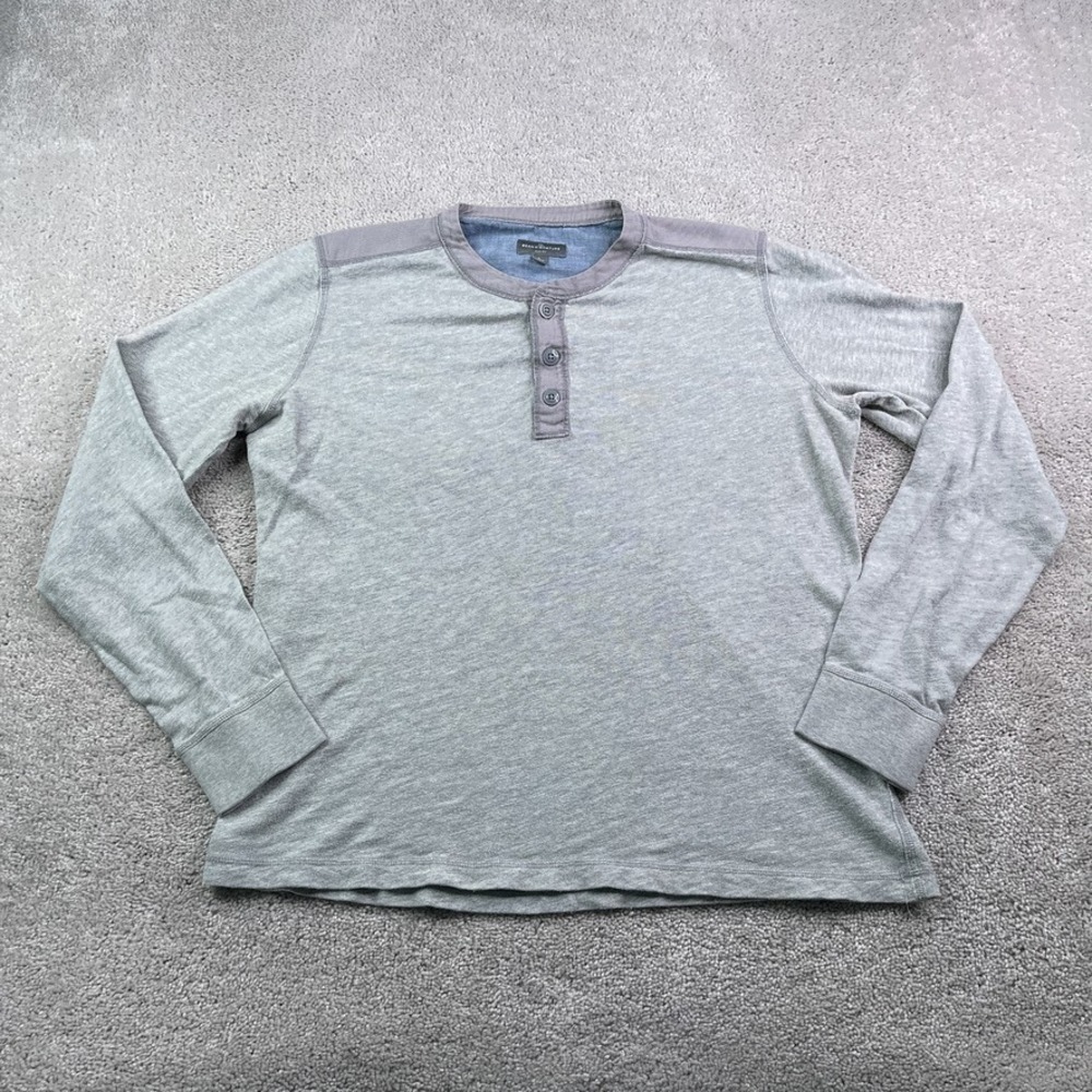 LL Bean Shirt Mens Large Grey Signature Henley Slim Fit Long Sleeve